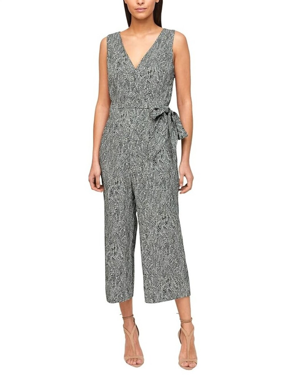 S.Oliver Sleeveless V-Neck Patterned Wide-Leg Jumpsuit